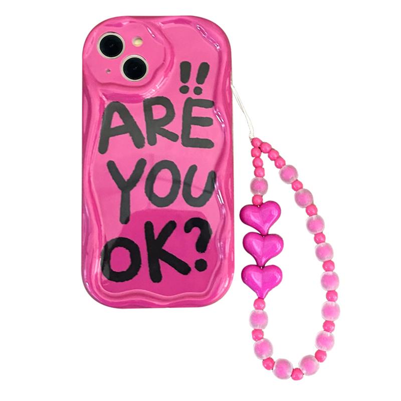 Ins Korean Cute Letter Pink Love Heart Bracelet Cool Phone Case For Iphone 14 13 12 11 Pro Max Y2k Wavey Shockproof Soft Cover