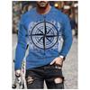 Футболка с длинным рукавом с 3D-принтом, рисунком якоря и компаса, верхняя часть, весна и осень, мужская ретро-футболка свободного покроя с круглым вырезом