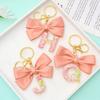 Shiny Pink Sequin 26 Letters Key Chains Cute Fabric Bowknot A-Z Initials Keyring for Women Purse Bag Pendant Car Key Jewelery