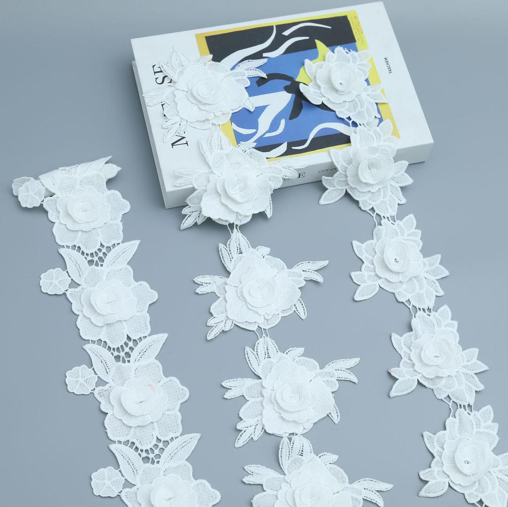 Three-Dimensional Handmade Three-Dimensional Flower Double-Layer Embroidery Barcode Milk Silk Lace Clothing Accessories Home Accessories