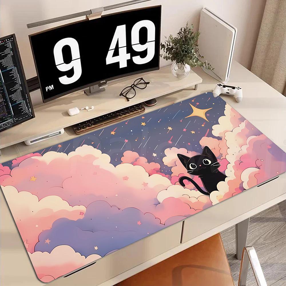 New Gaming Mouse Pad Cat Design Gamer Desk Mat Large Keyboard Pad Pink Plant Cat Carpet Table Mat For Accessories Mausepad