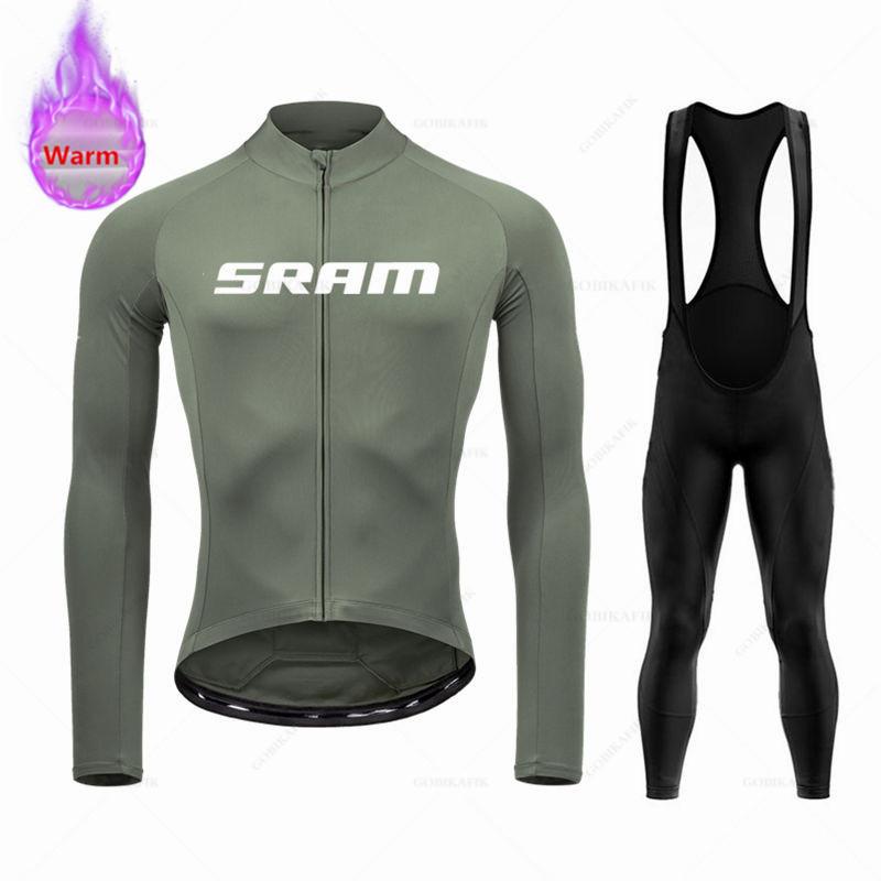 Sram Team Одежда для велоспорта Теплая 2026 Зима Термофлис Велосипедная одежда Мужской Костюм-Джерси На открытом воздухе Катание на велосипеде MTB Велосипедные штаны на лямках Комплект
