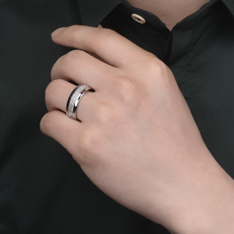 Men 8MM Meteorite Stone Pattern Inlaid Silver Color Stainless Steel Ring Engagement Wedding Band Cocktail Party High Jewelry