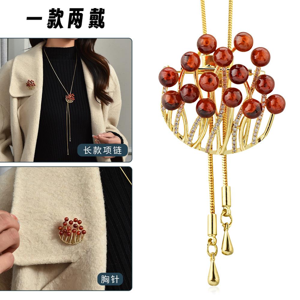 Suijue Pearl Sweater Chain Two Wear Crystal Flower Long Necklace Titanium Steel National Style Two Wear Function