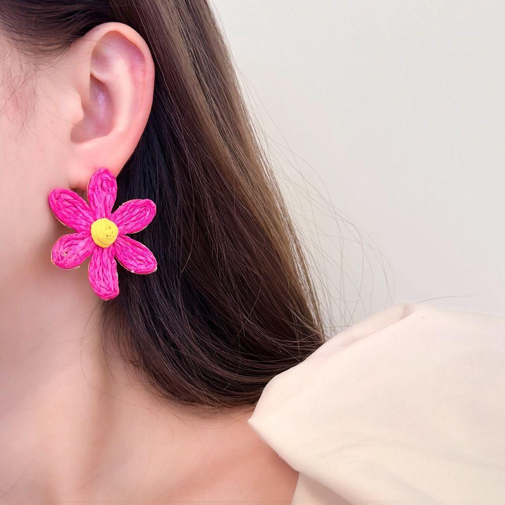 Аксессуары для ушей из рафии, серьги-гвоздики в форме цветка, вечерние серьги-подсолнухи