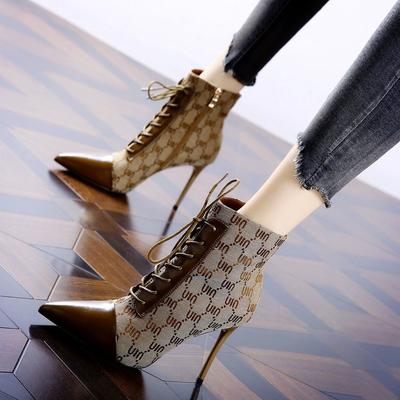 Остроносые туфли на высоком каблуке 2025 осень-зима новая британский стиль шнуровка ботинки мартин темперамент шпилька короткие ботинки женские ботинки