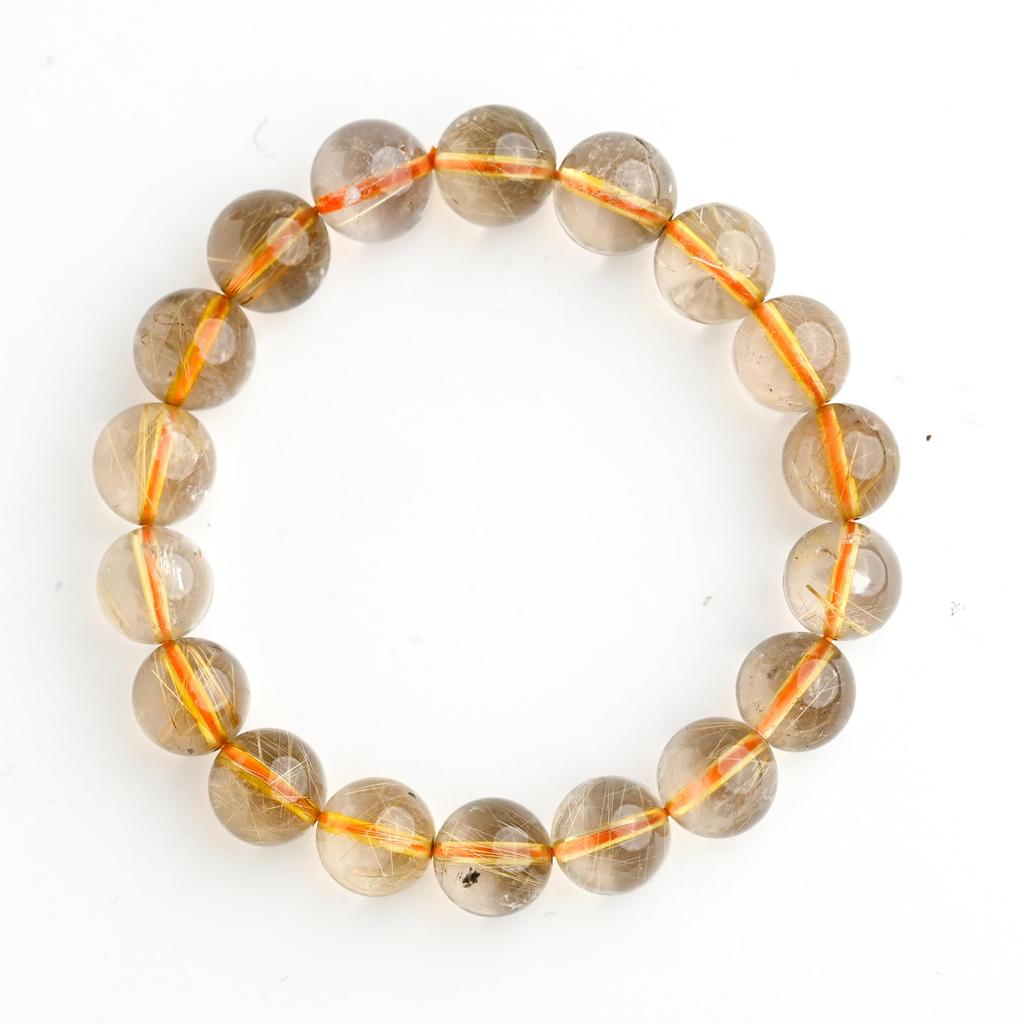 Эйгадо Рутиловый Кварц 11мм 17см Запястье Ограниченный Натуральная Сила Молитва Удача Фэн-шуй Браслет, Камень, Окружность, Единственный в своем роде, Издание,