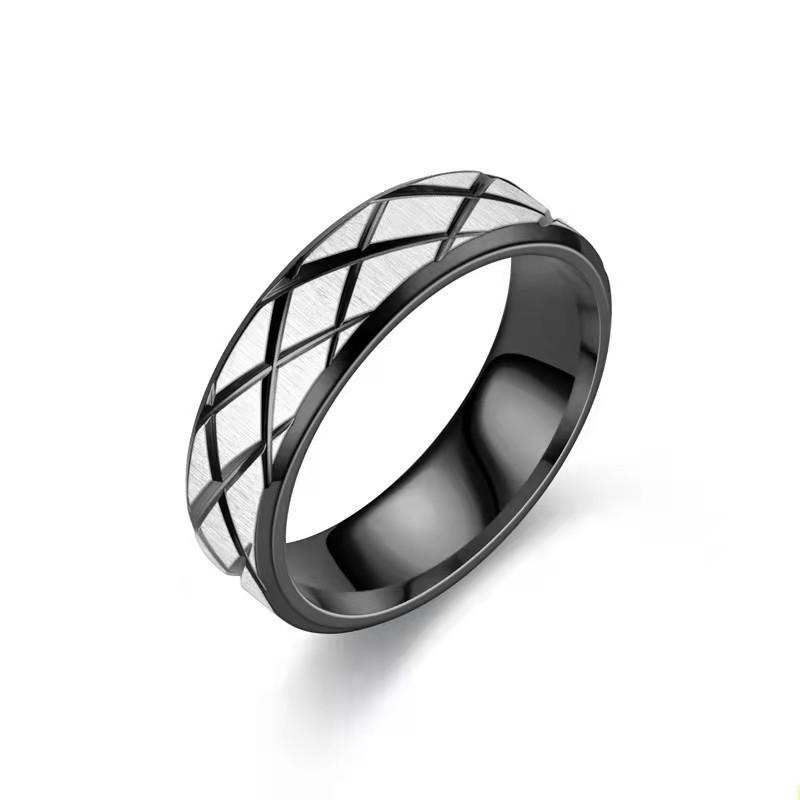 Titanium Steel Ring Women's Fashion Rhombus Grid Couple Ring Hand Jewelry