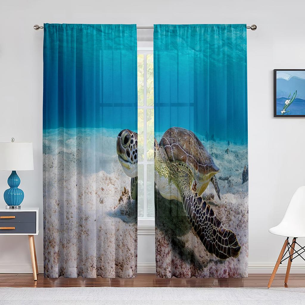 Подводные морские черепахи и дельфины Океаническая жизнь Прозрачные шторы для гостиной Вуаль Шторы для спальни Тюль Шторы для окон