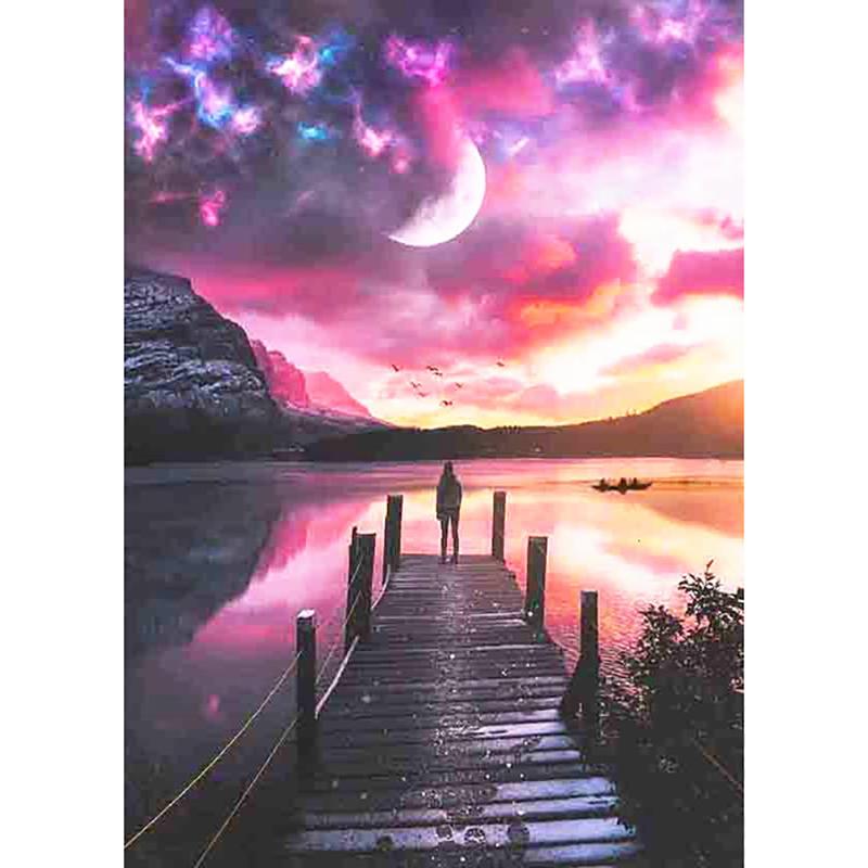 Full Round 5D DIY Diamond Painting Sunset Landscape Sea View Cross Stitch Kits Mosaic Rhinestone Embroidery Home Decor