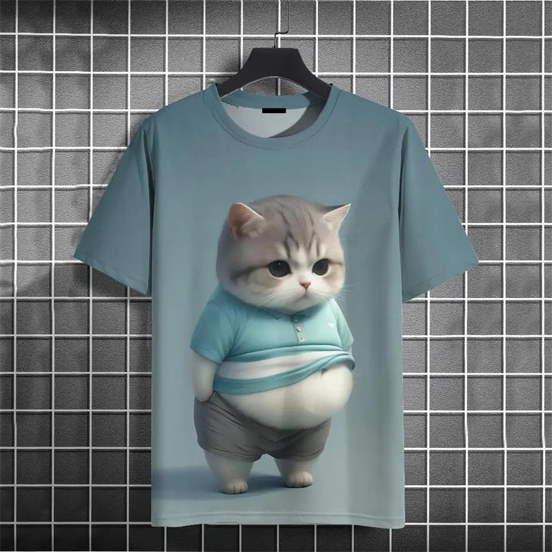 Смешная футболка с толстым котом Детские 3D-печатные футболки с животными Детские повседневные свободные футболки с коротким рукавом Большие размеры Летние уличные футболки