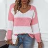 Новые осенние и зимние повседневные свитера европейские и американские контрастные полосатые свитера с V-образным вырезом и открытыми плечами для женщин