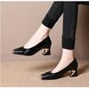 Ladies Elegant Fold Design Solid Color Simple Pumps Women's High Heels Soft Leather Metal Head Mid-heeled Dress Shoes Loafers