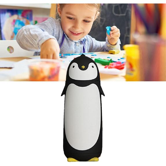 Penguin Water Bottle,300ml Cute Penguin Thermal Vacuum Insulated Water Bottle Leak Resistant Flip Cold for Home, Office(Black)