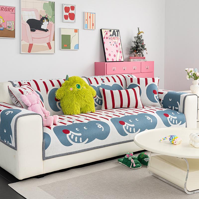 Cartoon Sofa Cushion Universal In All Seasons New Dopamine One-Piece Cover Cloth Straight Row Leather Sofa Seat Cushion Non-Slip
