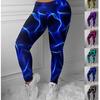 Womens Pink Wave Lightning Prints Stretch Yoga Leggings Fitness Running Gym Sports Active Pants