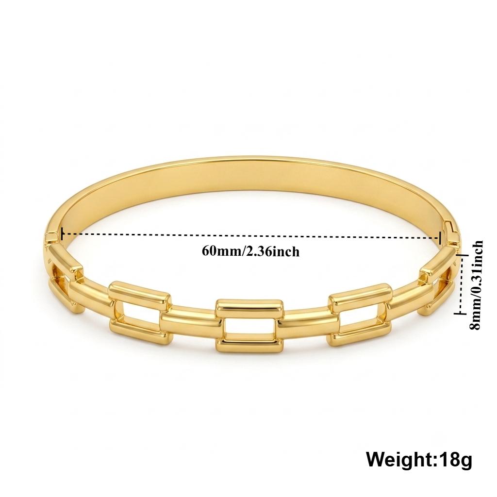 Gold Color Snap-on Openwork Link Bangle Stainless Steel Bracelet for Women Fashion Jewelry Gift