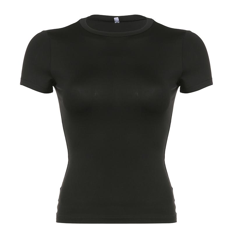 Basic Solid Crop Top Short Sleeve Crewneck Skinny T-shirt Summer Casual Tee for Women Y2k Vintage Top Harajuku Streetwear