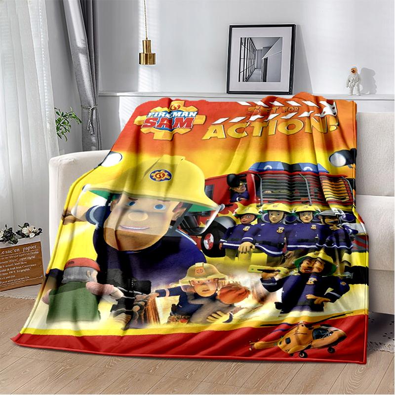 3D Classic Fireman Sam Child Cartoon Blanket,Soft Throw Blanket for Home Bedroom Bed Sofa Travel Picnic Cover Kids Gift