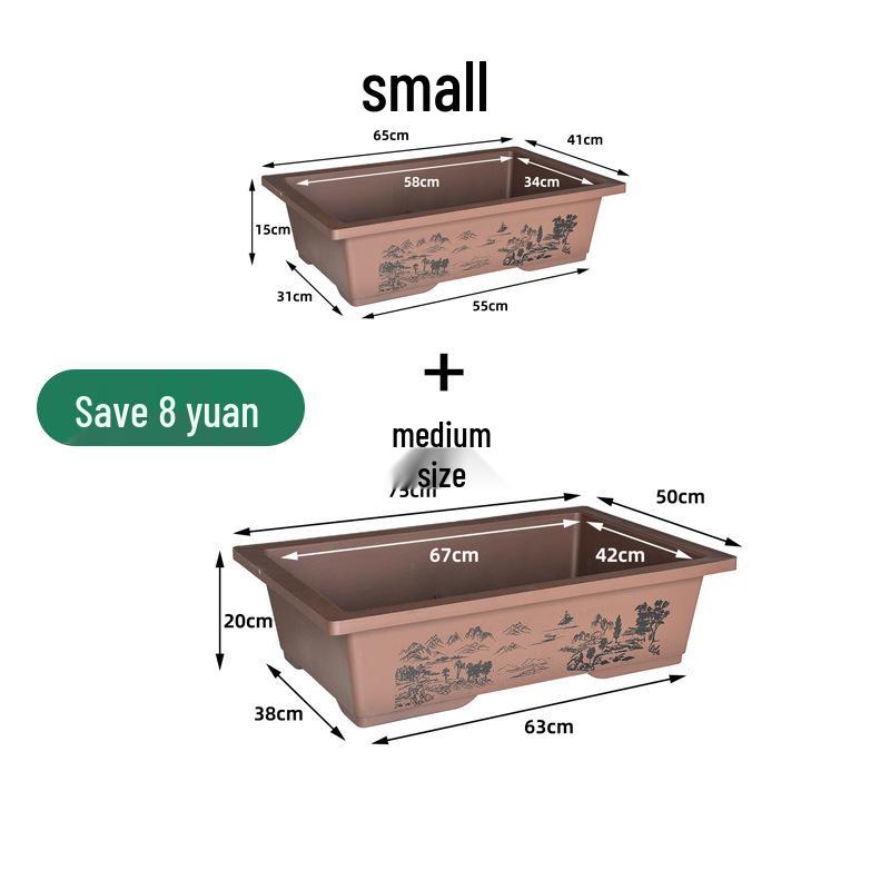 Extra Large Rectangular Faux Zisha Bonsai Pot with Water Absorbing Rockery Stone