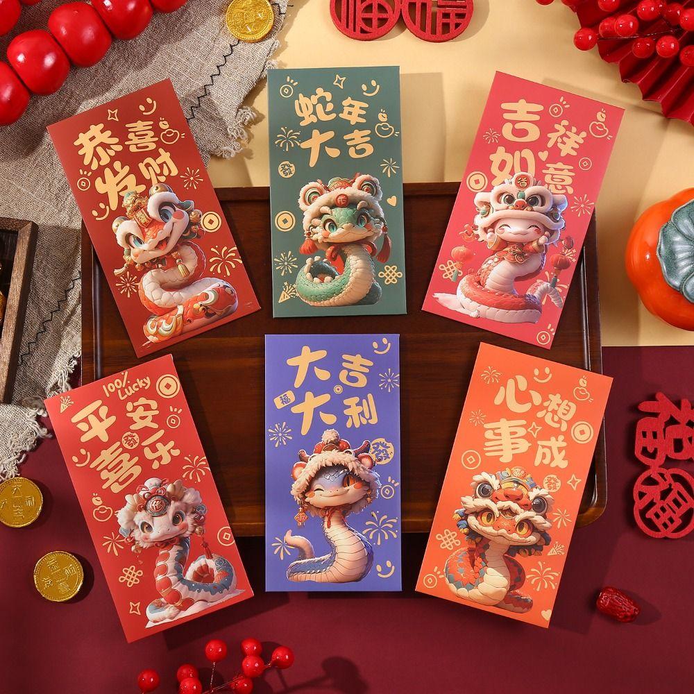 6pcs/set Chinese Style New Year Red Envelopes Cartoon Cash Envelopes Chinese New Year