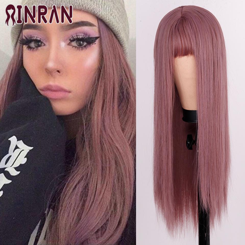 XINRAN Long Straight Wine Red Wig With Bang Synthetic Wigs for Women Heat Resistant Natural Hair for Daily Halloween Cosplay Party