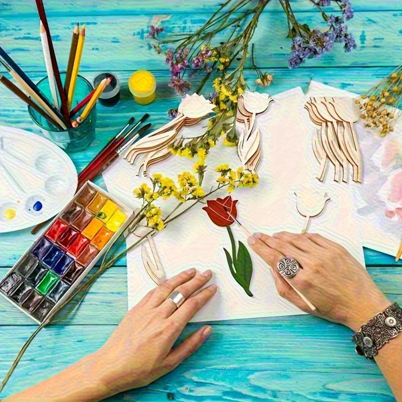 12pcs - Unfinished Wooden DIY Craft Set: Rose Flower Ornaments for Painting, Holiday & All-Season Decor, Suitable for Ages 14+