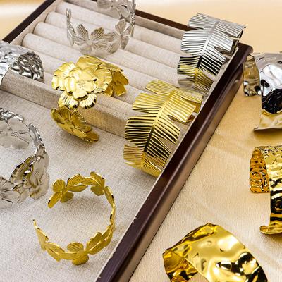 Широкий открытый браслет из титановой стали из нержавеющей стали, коллекция, геометрический дизайн, текстура, ветер, изысканные ювелирные изделия