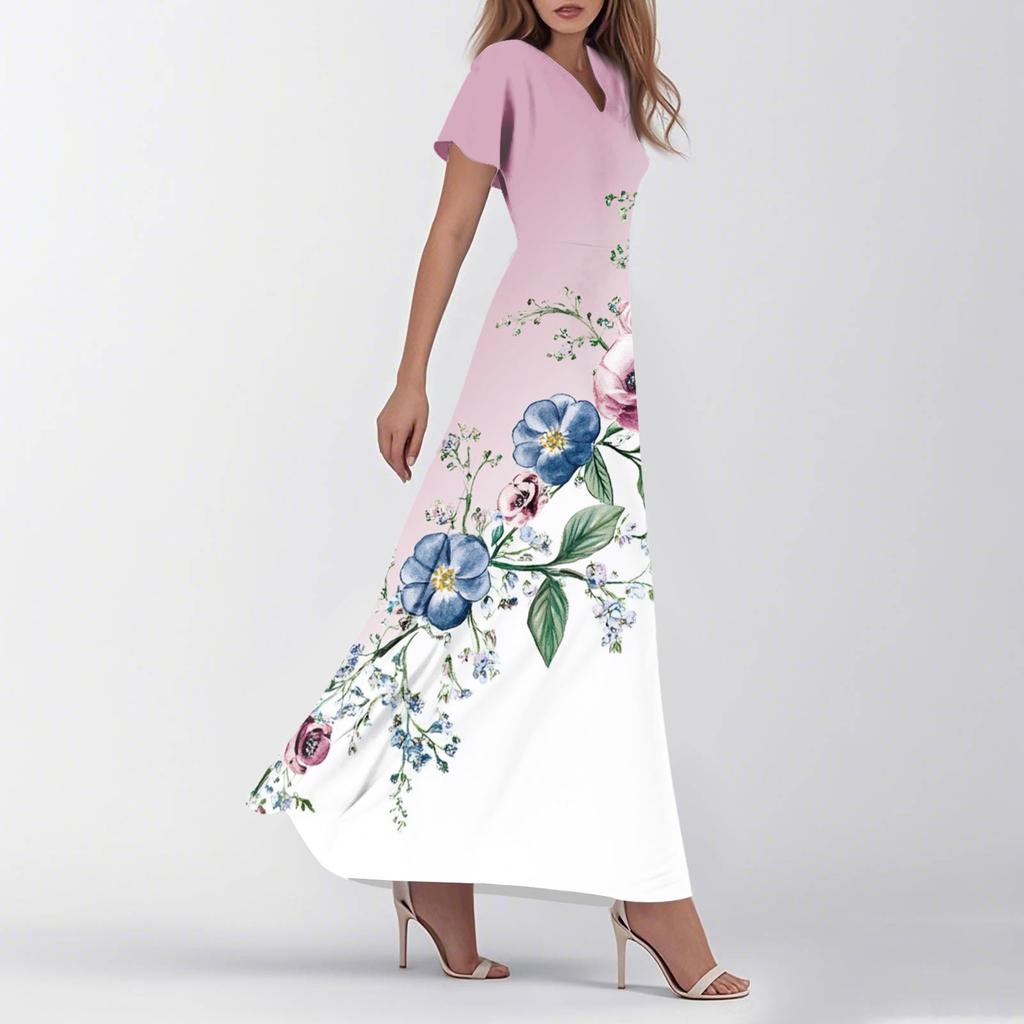Женское летнее повседневное модное ретро-платье с цветочным принтом и коротким рукавом