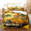 Retro Car Digital Printing Three-Piece Set Three-Dimensional Abraded Microfiber Duvet Cover Pillowcase