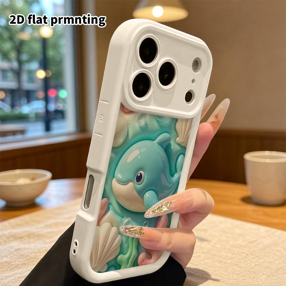 Phone case: 2D flat design, suitable for iPhone 18, 17, 16, 15, 14, 13Pro protective case, cute rounded little whale, perfect Christmas and Halloween