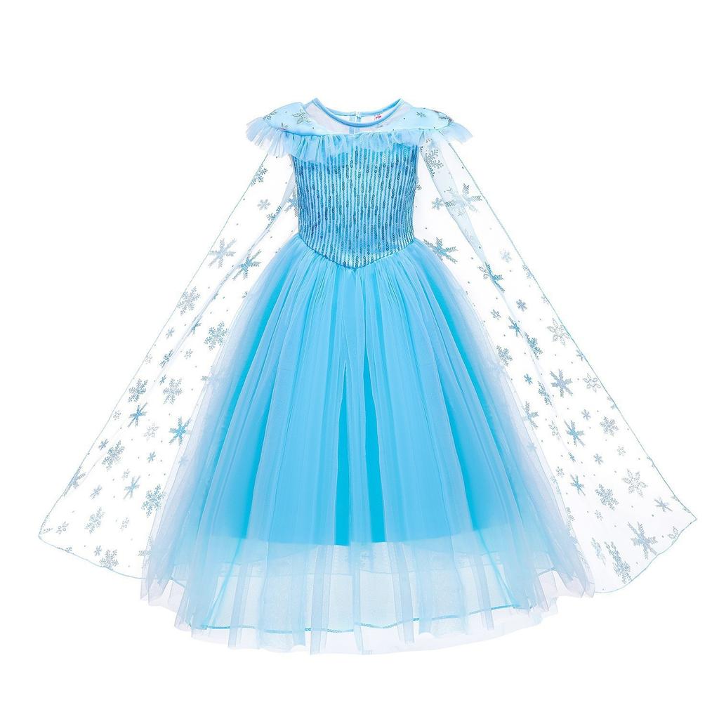 Cross-border foreign trade Ice and Snow Queen dress Fluffy yarn dress with cape Frozen Princess Elsa dress
