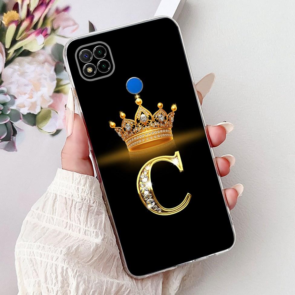 Прозрачный чехол для Redmi 9C NFC Чехол для Redmi 9C Прозрачный Модный Роскошный Буквы A-Z Корона Мягкий ТПУ Чехол для телефона