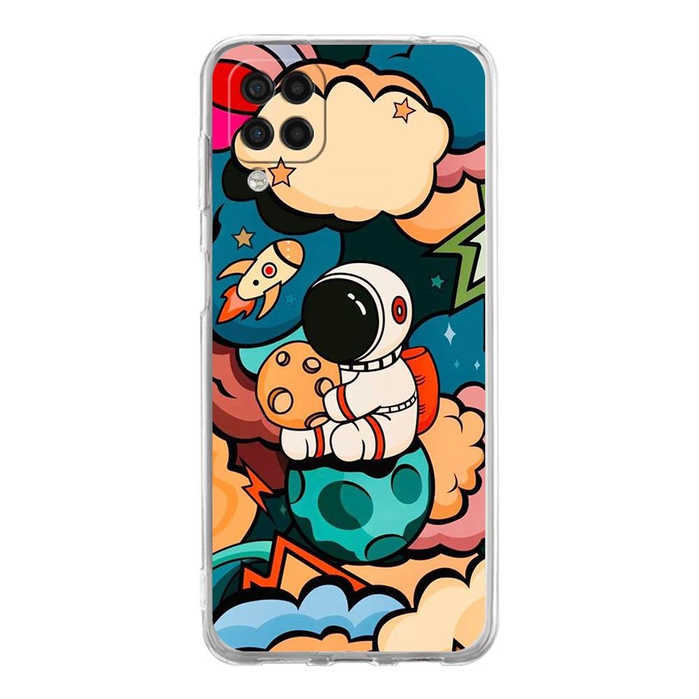 Прозрачный чехол для телефона Samsung Galaxy A13 A51 A71 A21S A12 A11 A31 A52 A41 A23 A53 A73 A32 5G A03S, чехол с милым мультяшным космонавтом
