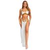 Womens Ancient Egyptian Queen Cosplay Outfit 4-Piece Set - Crop Top Collar Sleeves and Side Slit Chiffon Skirt with Metallic Shiny Patchwork