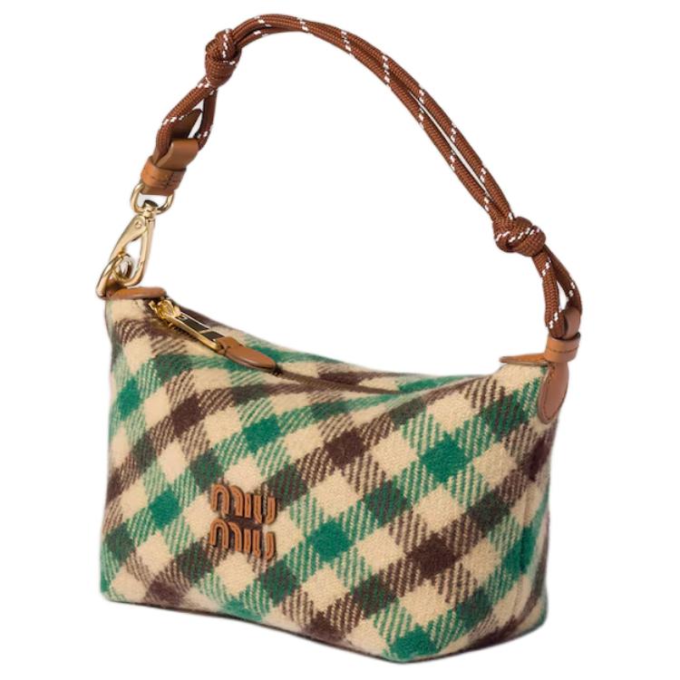 MIU MIU Logo Wool Clutch Women Clutch Camel Green 5NE841_2IFK_F0HDZ