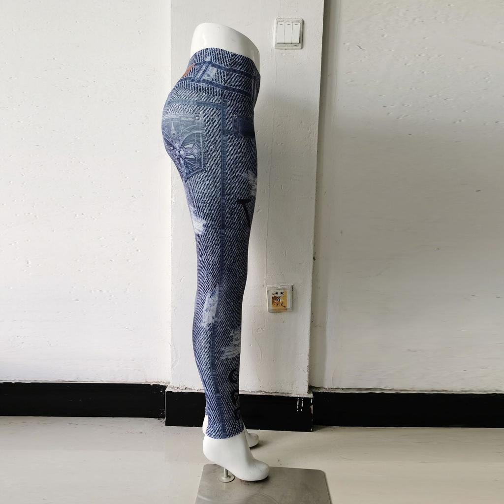 Штаны для йоги женские с принтом джинсовые обтягивающие брюки с высокой посадкой быстросохнущие эластичные спортивные брюки для бега и фитнеса