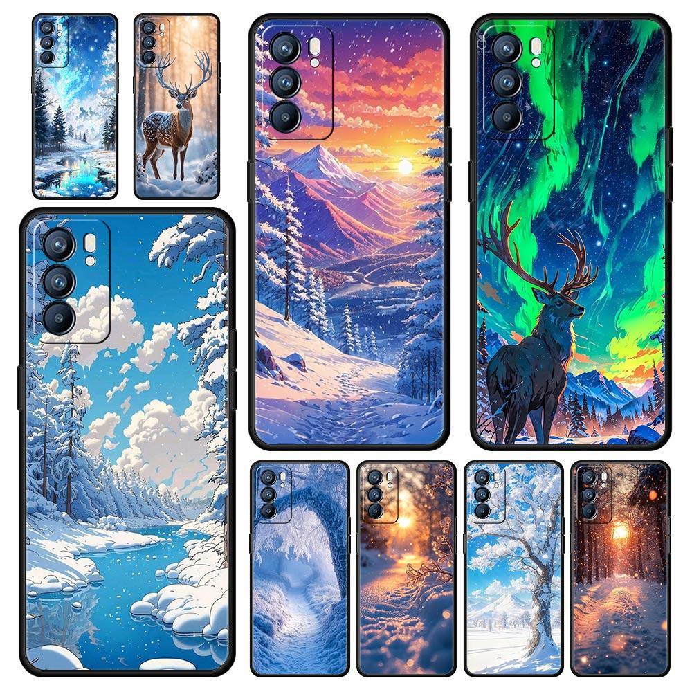 Чехол Landscape Winter Light Snow для Oppo Reno13 Reno12 Reno11 F Reno10 Pro A54 5G Find X5 A53 A52 A9 A17 4G A79 A80 A98