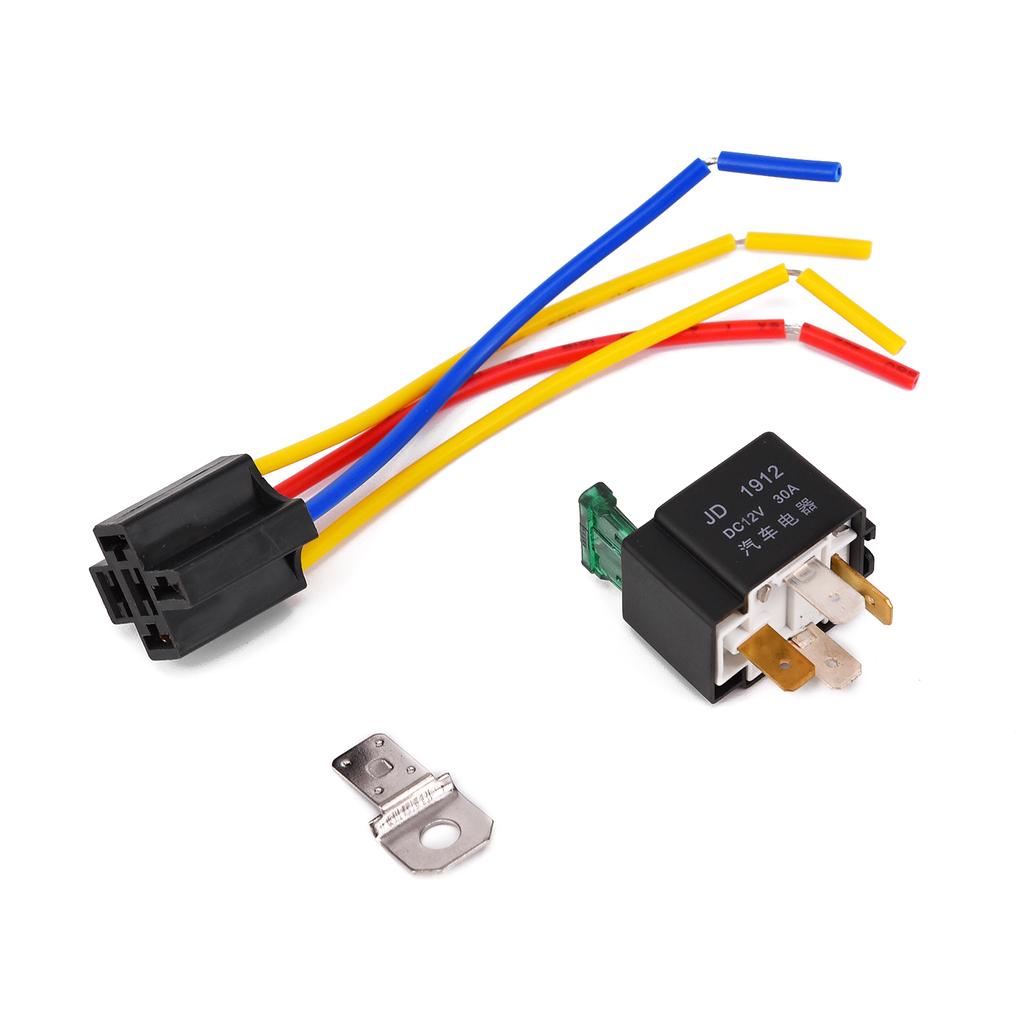 High Quality 12V Relay 4 Pin with Socket Base Wires Fuse Included 30A Amp SPST
