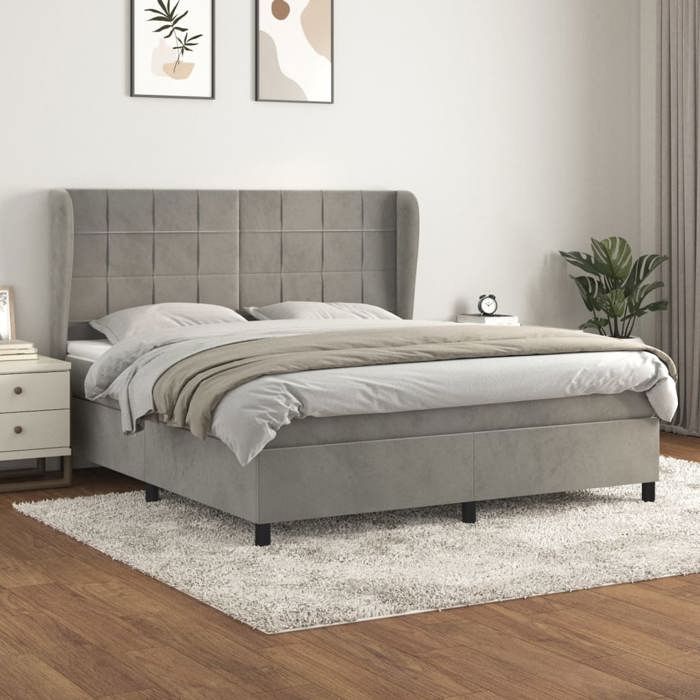 Sommier à lattes et matelas - Maison Exclusive - 160x200cm - Velours gris clair - Tête de lit réglable