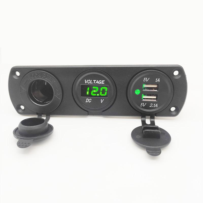 3 IN 1 Panel 3.1A Dual USB Car Charger LED Voltmeter Power Socket Adapter DIY Kit for Car Marine Motorcycle RV