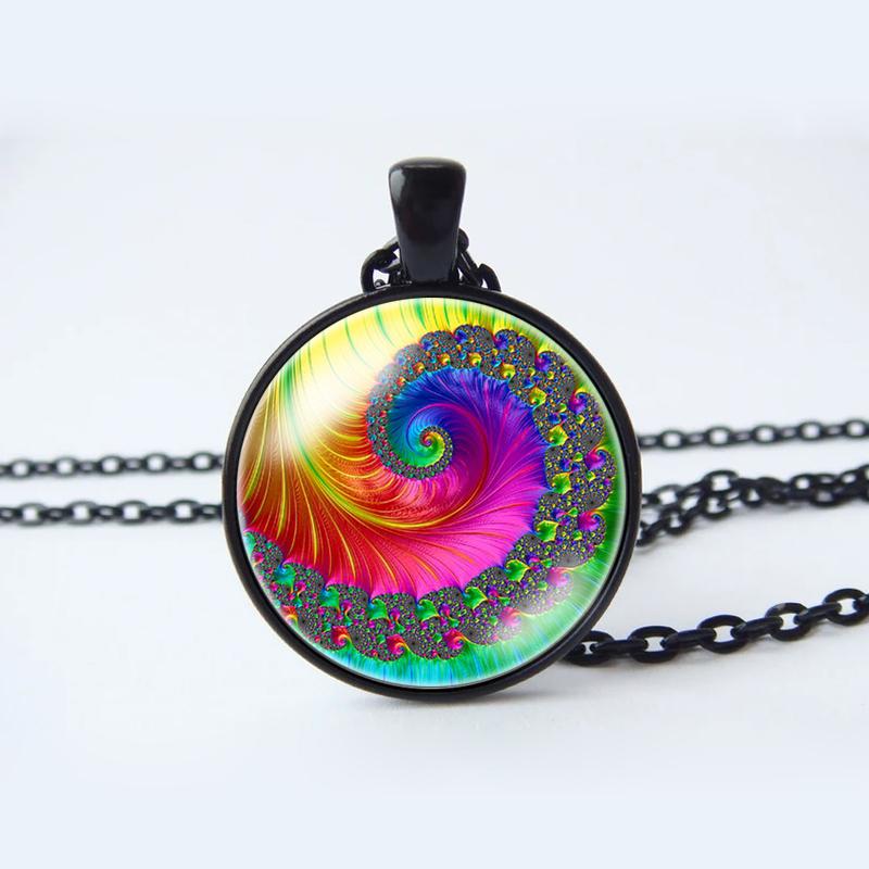 Ожерелье со спиралью Фибоначчи и фрактальной сакральной геометрией, ювелирные изделия со спиралью Фибоначчи и фрактальной сакральной геометрией, кулон со спиралью Фибоначчи и фракталом