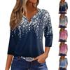 Women's T Shirt Print Button 3/4 Sleeve Daily Weekend Fashion Basic V- Neck Regular Top