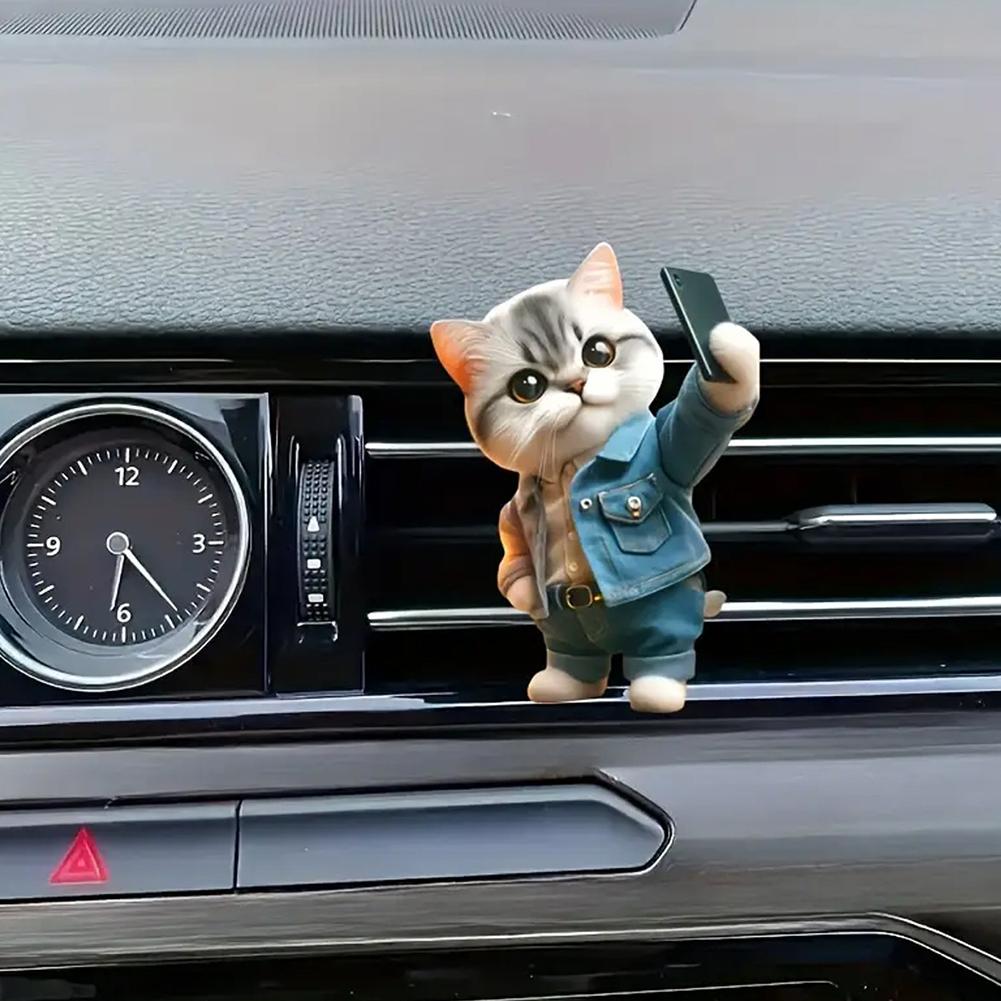 Милый котик и собачка Зажим для воздуховода автомобиля - Акриловый декоративный дизайн для свежего компактного интерьера и Aro J4T7