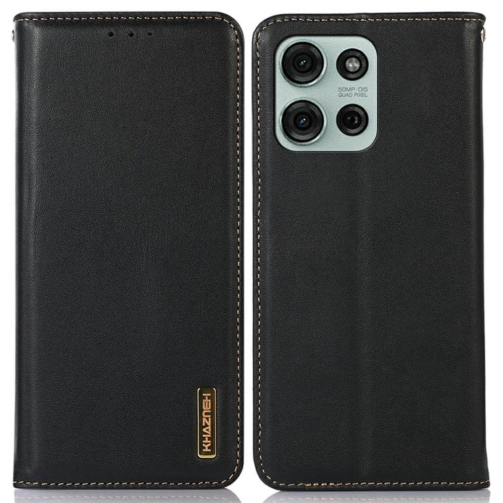 KHAZNEH For Motorola Moto G75 5G Case Genuine Cow Leather Wallet Phone Cover Nappa Texture