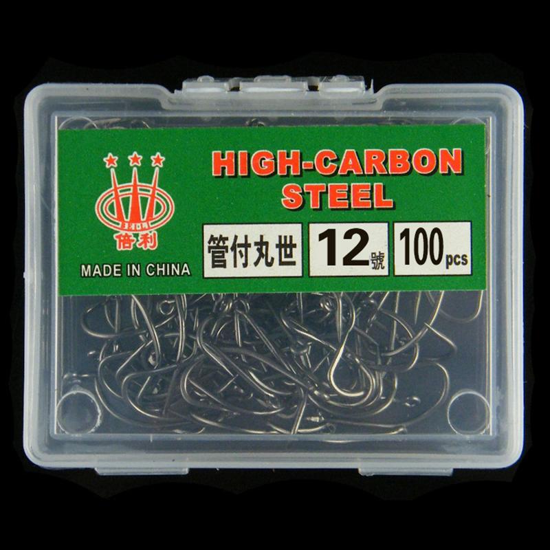 100 шт. крючков Maruse в коробке из черной высокоуглеродистой стали для морской рыбалки с кольцом и колючей проволокой