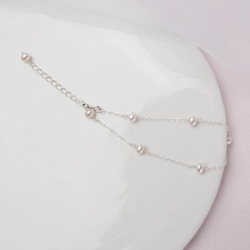 Real 925 Sterling Silver Chain Bracelet For Girls Women 4 -5mm Mini Natural Freshwater Pearls Jewelry Gift Wholesale