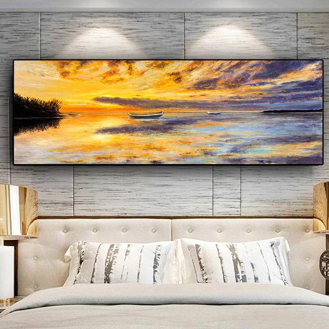 Natural Abstract Boat Landscape Oil Canvas Painting Cuadros Posters and Prints Scandinavian Wall Art Picture Home Decor No Frame