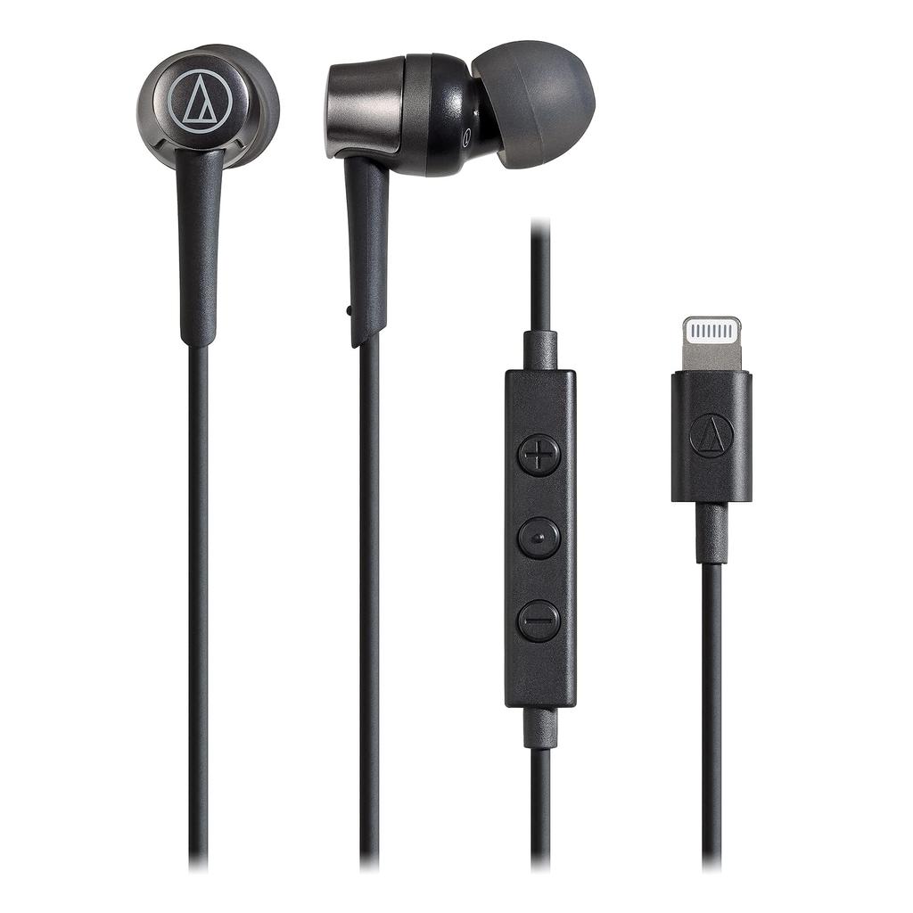 Audio Technica BK Earphones with Microphone Lightning Cable Canal Type Black Small Size ATH-CKD3Li 1.2m