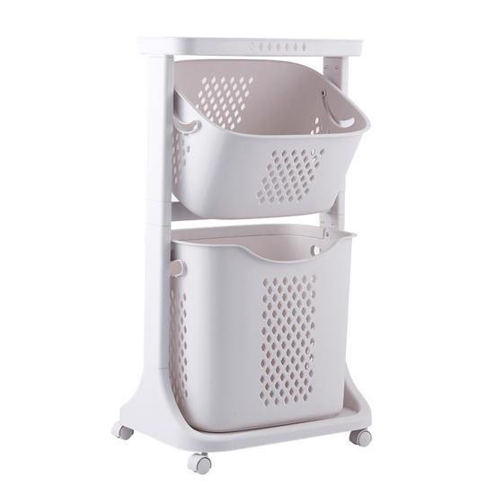 Yousheng Multi-Tier Rolling Laundry Hamper Dirty Clothes Basket Cart with Removable Basket Top Shelf Wheeled Laundry Storage Cart for Bedroom Bathroom